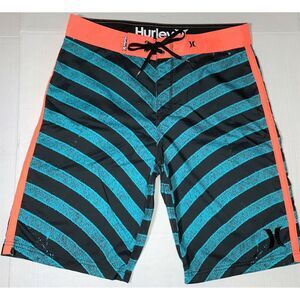 Hurley Blue Striped Sport Bathing Suit Swimsuit Swim Trunks Board Shorts Mens 32